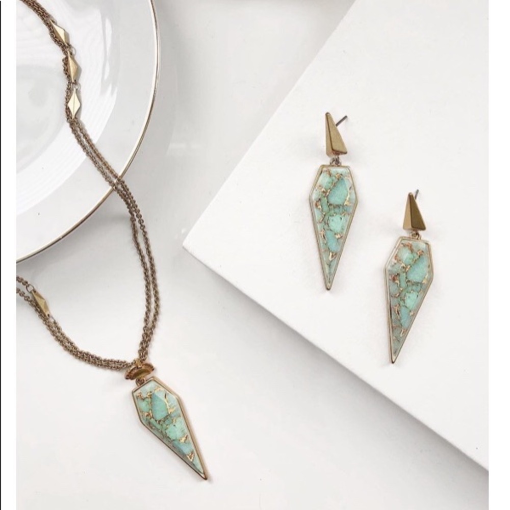 Stella & Dot | Modern Linear GOLD + AquaBlue Winona Drop Earrings - Picture 7 of 7